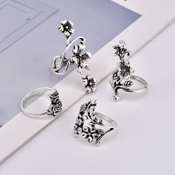 ❤️4-Piece Boho Flower Ring Set Vintage - Picture 7 of 8